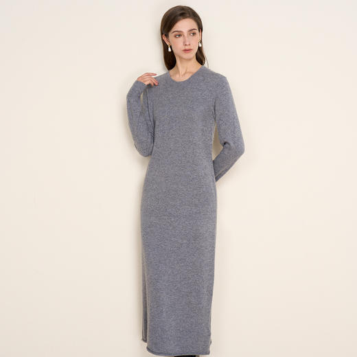 EITIE爱特爱高级感灰色长款裙摆卷边设计时尚简约含羊毛针织长裙8001707 商品图3