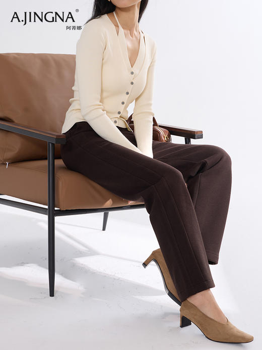 【羊毛混纺】阿菁娜醋酸羊毛高腰垂顺微喇裤F30D210005 商品图3