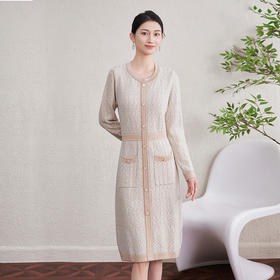 「自」全新升级【铂金会员330/天猫449/差价119】(71234)洛诗琳新款圆领针织连衣裙2025秋冬撞色小香风修身中长裙