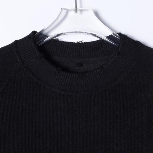 55227SDSA男士秋冬新款痞帅男装潮牌磨破不规则纯色圆领卫衣百搭时尚 商品图2