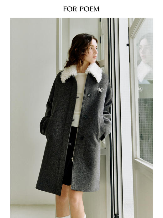 ForPoem 现货 25/FW原创设计精致显贵简约风可拆卸毛领羊毛大衣外套 商品图2