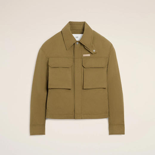 AMI 男女同款华达呢工装夹克外套 绿色 UJK846 CO0132 298 商品图0