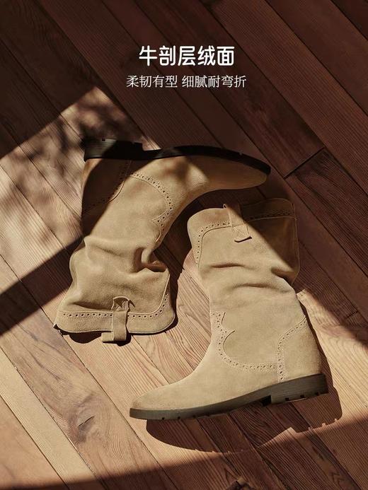 【云粉节】 【拔佳】BF楼Bata沙丘轨迹西部靴女25冬款牛剖皮百搭复古擦色牛仔靴67011DS5   吊牌价1459    活动价939 商品图2