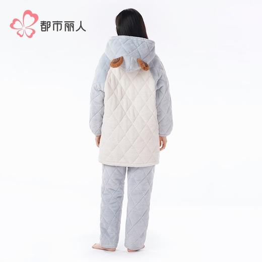 都市丽人法兰绒夹棉睡衣女士家居服长袖长裤加厚夹棉套装LHH0C7 商品图3