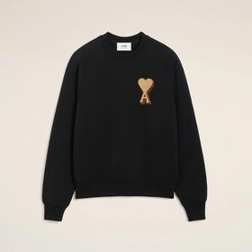AMI 男女同款心形徽标嵌花刺绣棉质长袖卫衣 黑色 USW771 747 001