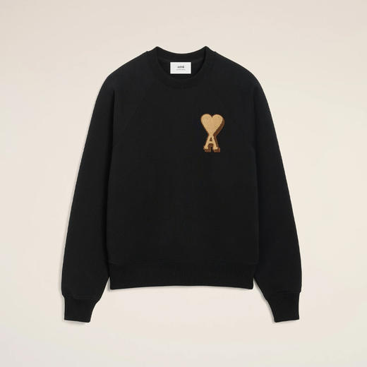 AMI 男女同款心形徽标嵌花刺绣棉质长袖卫衣 黑色 USW771 747 001 商品图0