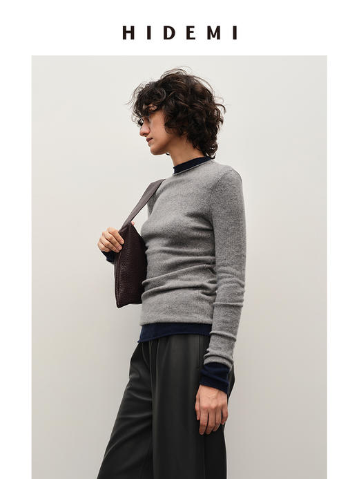 HIDEMI 进口甄选山羊绒极简圆领长袖针织毛衣 商品图2