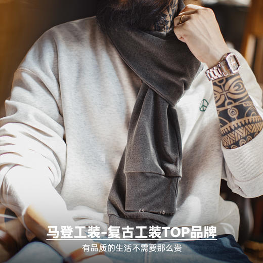 马登工装美式仿卫衣围巾披肩两用日系复古蓝色保暖围脖搭肩男秋冬 商品图4