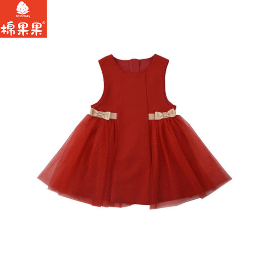 棉果果冬季新品新年款女童中国红喜庆节日氛围空气层网纱背心裙M522702425772 商品图1
