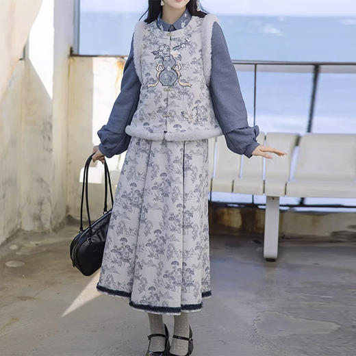 裁缝学苑AH74国风中式灯笼袖翻领衬衣纸样马甲折裥裙牛仔打版裁剪图 商品图3