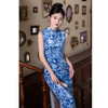 SKY 375096时尚印花无袖改良新中式丝绒日常旗袍 商品缩略图2