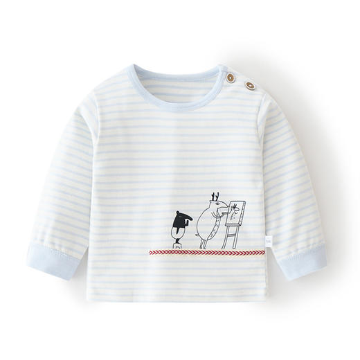 婴儿纯棉单上秋衣服条纹男女童春秋宝宝内衣打底衫童装肩开T恤 商品图4