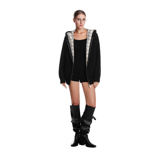 FDR官方店 格子毛衣开衫外套女2025新款秋冬保暖情侣连帽针织衫男 商品图1