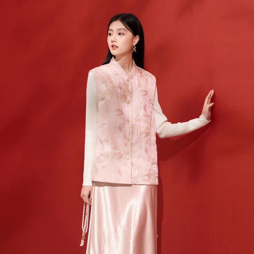 [宋轶同款]三彩【衔石填海】2025冬季新款绣花蓄热棉衣马甲立领无袖外套C 商品图2