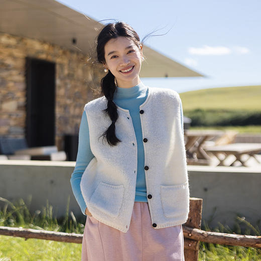 绽放652朵/纯羊毛圈圈纱肌理叠穿文艺气质纯色马甲女秋冬新款外搭 商品图0