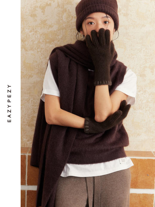 针织牦牛绒拉毛马甲披肩套装 商品图2