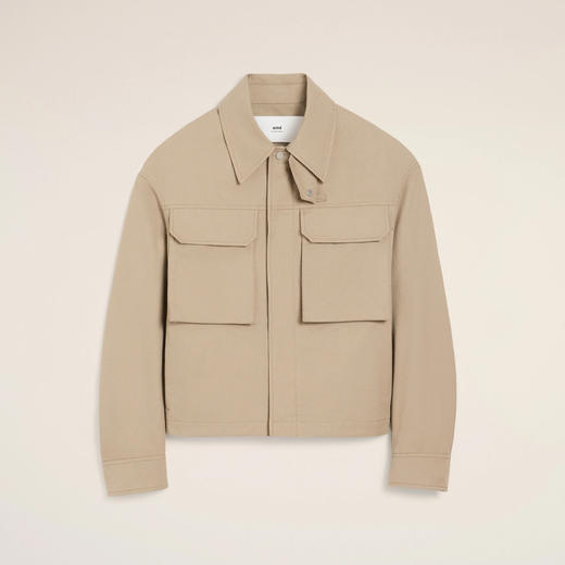 AMI 男女同款华达呢工装夹克外套 灰色 UJK846 CO0132 229 商品图0