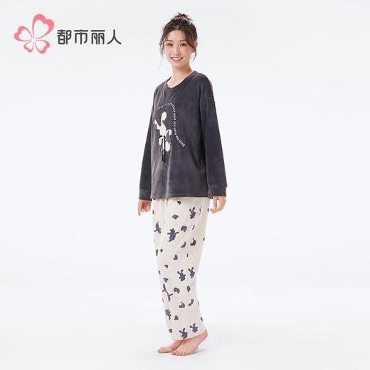都市丽人睡衣海岛绒睡衣女士家居服长袖长裤海岛绒套装LHH2M6 商品图2