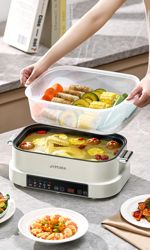 💥【积米6升大容量多功能火锅家用蒸煮炒一体锅OKC-969🌞】 一次蒸煮满足多人畅享🌸 日常三餐🔺 / 派对聚餐都能轻松应付 💥双层12L大家庭容量（6L煮锅 + 6L大蒸笼） 商品图0