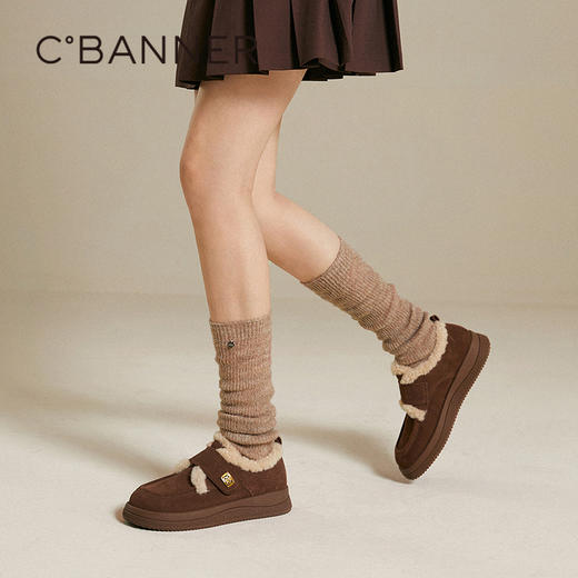 【云粉节】BF楼千百度厚底时尚雪地靴女2025冬季新款加绒保暖休闲魔术贴暖暖短靴A25602118吊牌价999活动价799 商品图0