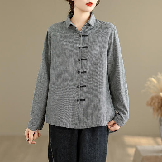 GYH 9239复古格子衬衫棉麻大码不挑人 商品图3