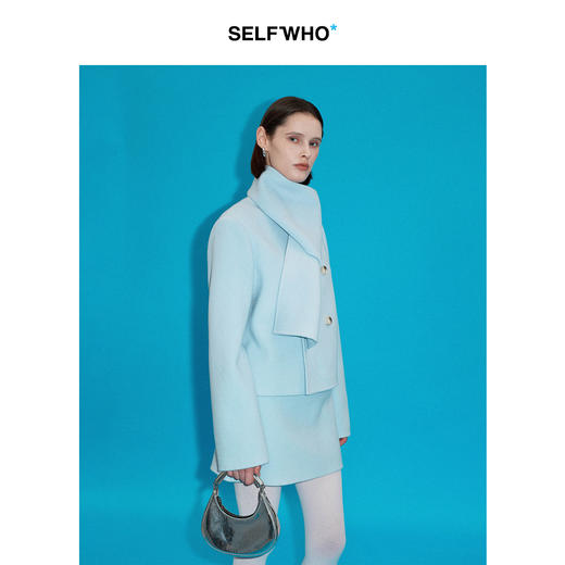 SELFWHO羊驼毛混纺毛呢半身裙女2025冬新款宽腰头显瘦通勤A字半裙 商品图2