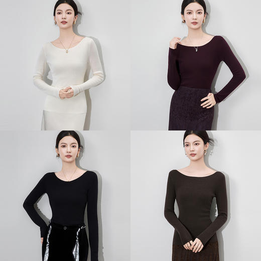 「高货wl」全新升级【铂金会员183/天猫239/差价56】(92742)洛诗琳超细美丽诺羊毛针织衫2025秋季船领简约打底上衣 商品图3
