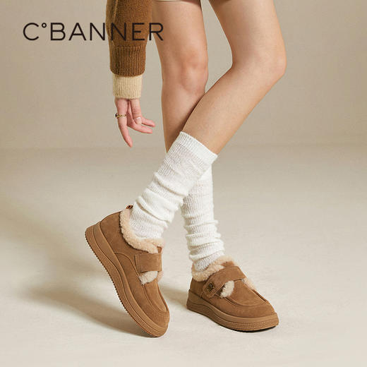 【云粉节】BF楼千百度厚底时尚雪地靴女2025冬季新款加绒保暖休闲魔术贴暖暖短靴A25602118吊牌价999活动价799 商品图1