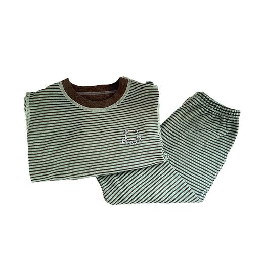 新品童装无骨羊毛蚕丝套装男女宝宝秋衣秋裤抗菌大童条纹秋冬季家 商品图4