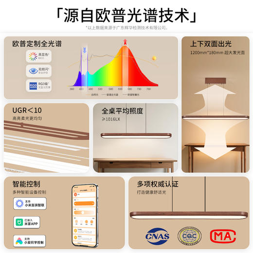 欧普（OPPLE）步步高餐厅吊灯中古风胡桃木色复古客餐一字防眩装饰灯 商品图1