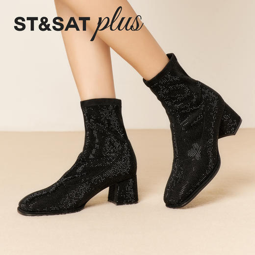 星期六精致闪钻粗跟时装短靴SSD4116372 商品图0