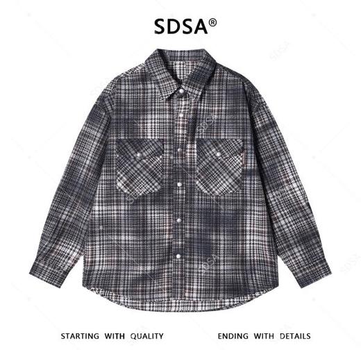 SDSA男士秋冬新款痞帅男装韩版休闲扎染格子纽扣翻领长袖衬衫百搭 商品图0