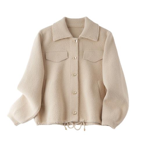 SC54-6955-1982025秋冬新款休闲翻领毛呢短外套针织开衫宽松遮肚子上衣纯色女装 商品图4