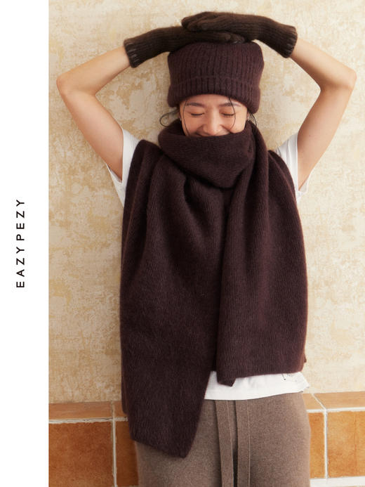 针织牦牛绒拉毛马甲披肩套装 商品图3