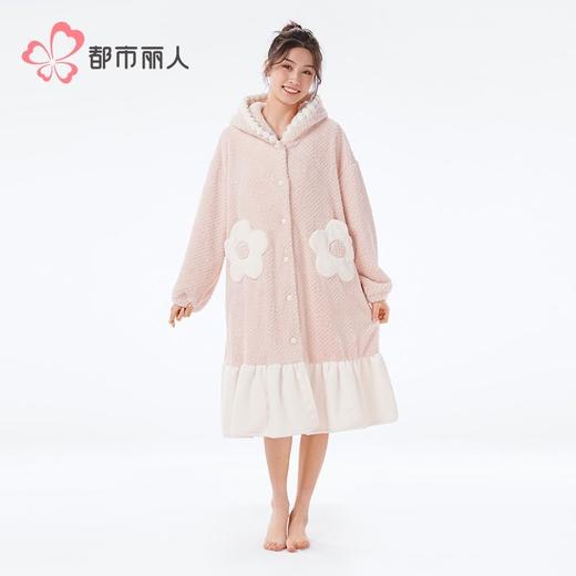 都市丽人睡衣女士法兰绒提花睡衣女士家居服法兰绒单件袍LHH7B4 商品图1