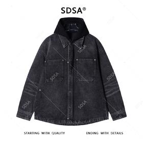 8086SDSA男士秋冬新款痞帅男装简欧风宽松拼接连帽牛仔衬衫百搭时尚