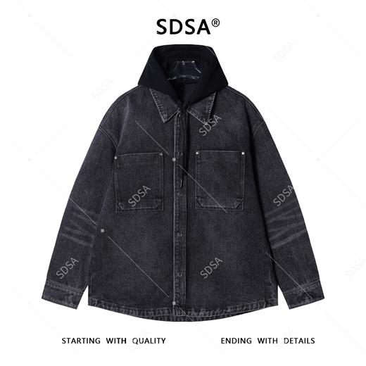 8086SDSA男士秋冬新款痞帅男装简欧风宽松拼接连帽牛仔衬衫百搭时尚 商品图0