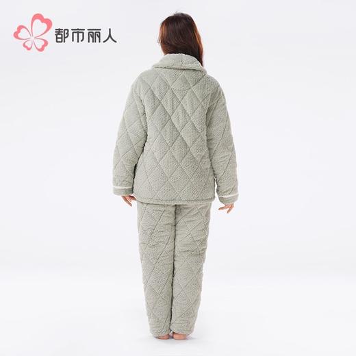 都市丽人兔毛绒烂花夹棉女士家居服长袖长裤加厚夹棉套装LHH1P1 商品图3