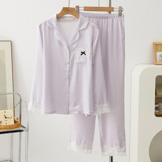 「洛诗琳维密代工厂定制 大牌 提花睡衣」2025秋季法式定制提花氛围感家居服套装薄款长袖长裤睡衣两件套(7天左右发货)99406 商品图10