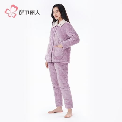 都市丽人睡衣法兰绒夹棉睡衣女士家居服长袖长裤法兰绒套装LHH0C4 商品图2