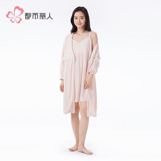 都市丽人睡衣海岛绒女士家居服吊带裙外袍海岛绒套装有胸垫LHH4A8 商品图2