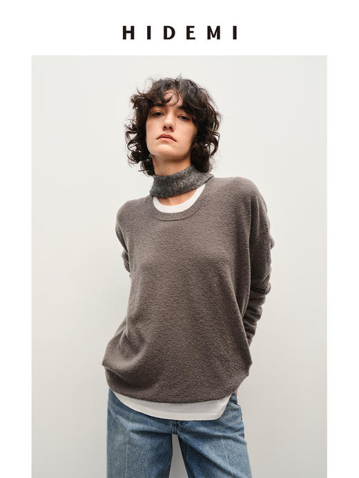HIDEMI 经典龟背系列系列简约基础百搭羊毛混纺圈圈绒圆领毛衣 商品图1