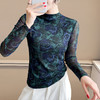 KQL A55F8700时尚纱网印花长袖半高领修身显瘦洋气T恤上衣 商品缩略图1