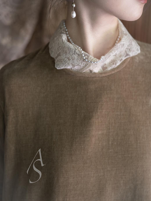 Renlisu 25AW 米白色蕾丝真丝轻纱古典衬衫 商品图4