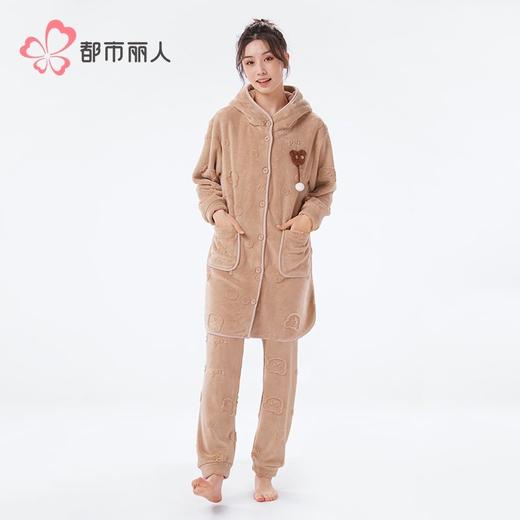 都市丽人睡衣法兰绒提花睡衣女士家居服长袖长裤法兰绒套装LHH1L7 商品图1