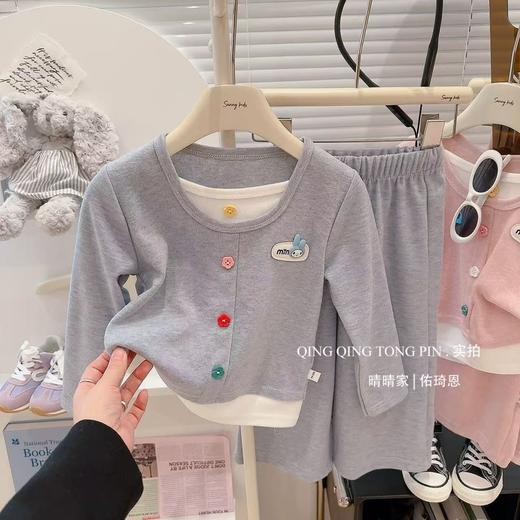 宸之昊童装女童2025韩版春秋季新款彩点假两件套装可爱宝宝★ 商品图1