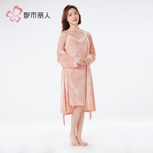 都市丽人睡衣丝绒压花睡衣女士家居服吊带裙外袍丝绒两件套LHH4A7 商品图2