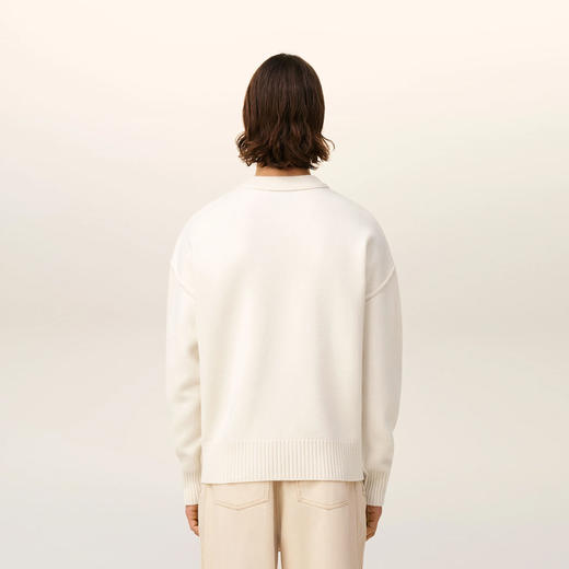 AMI 男女同款心形徽标刺绣嵌花羊毛针织衫 米色 UKS838 018 154 商品图2