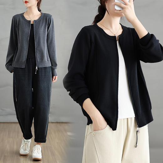 GYH 9250简约开衫拉链针织宽松外穿显瘦外套女 商品图0