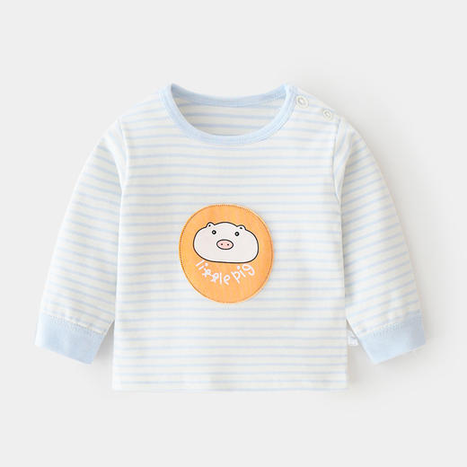 婴儿纯棉单上秋衣服条纹男女童春秋宝宝内衣打底衫童装肩开T恤 商品图2
